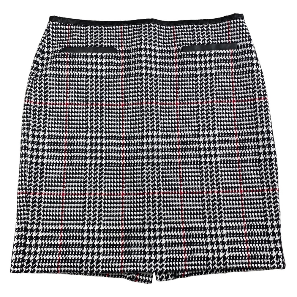 Talbots Houndstooth Pencil Skirt w/ Faux Leather Trim at Waist- size 14